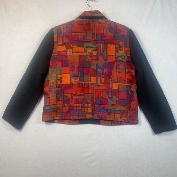 BETS by Canvasbacks Geometric Tapestry Zip Front Jacket Women’s M Black Sleeves - Picture 2 of 9